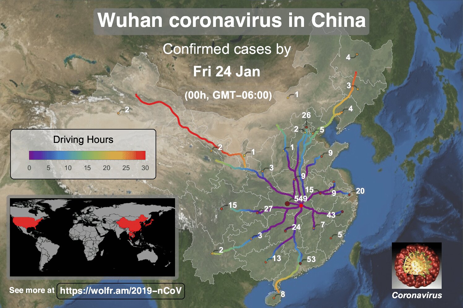 Mapeo del brote de coronavirus COVID-19 en Wuhan China con Wolfram Language