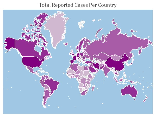 Total de casos COVID-19 reportados por país creados con Wolfram Language 