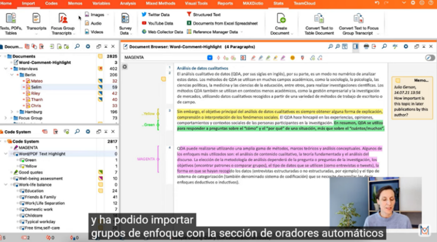 MAXDictio en MAXQDA Plus le permite explorar el contenido y la estructura de sus textos